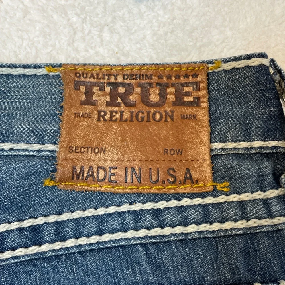 True Religion Mens Super T Straight Jeans Blue White Stitch Made in USA Size 34